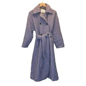 Women's Double-Breasted Purple Trench Coat Wool Blend Size S Winter Warm